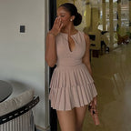 V-Neck Pleated A-Line Mini Dress