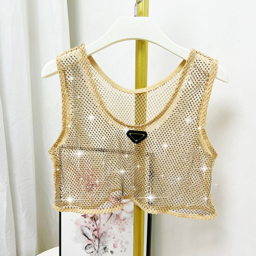 Women's Rhinestone Cutout Cropped Tank Top