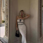 Women's Strapless Cotton Tie Sleeveless Maxi Dress