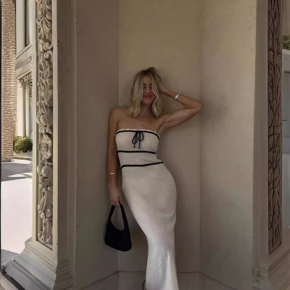 Women's Strapless Cotton Tie Sleeveless Maxi Dress