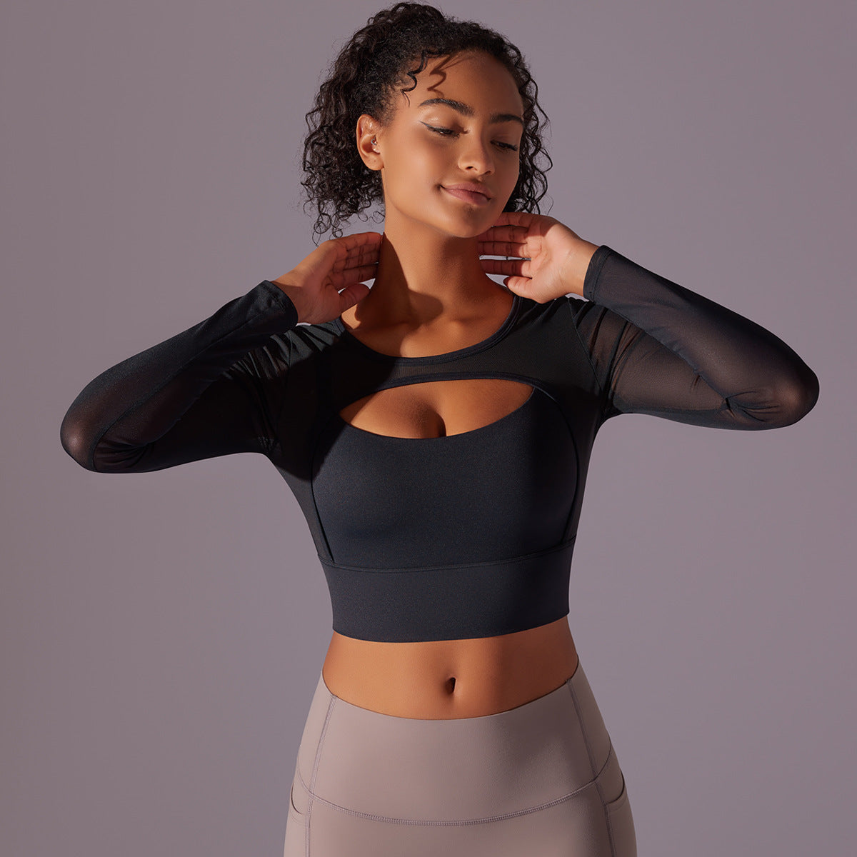 Women's Mesh Long-Sleeve Padded Workout Top