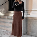 Autumn Winter Retro Knitted Brushed Velvet Khaki Slim Skirt