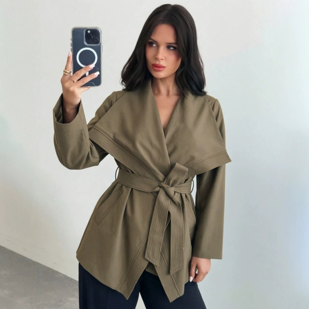Retro Collared Short Trench Coat