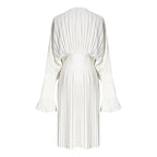 Pleated V-Neck Long-Sleeve Dress