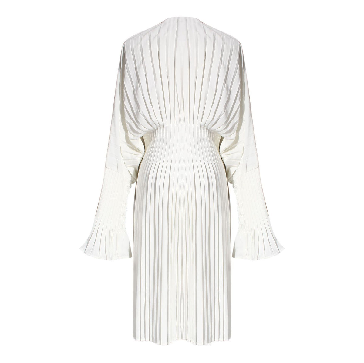 Pleated V-Neck Long-Sleeve Dress