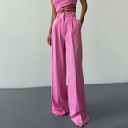 Linen Embellished Work Pant Spring Summer High Waist Pleated Slimming Wide Leg Office Casual Trousers