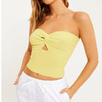 Women's Women Popular Solid Color Criss Cross Knitted Tube Top Vest Dehaired Angora Woolen Top