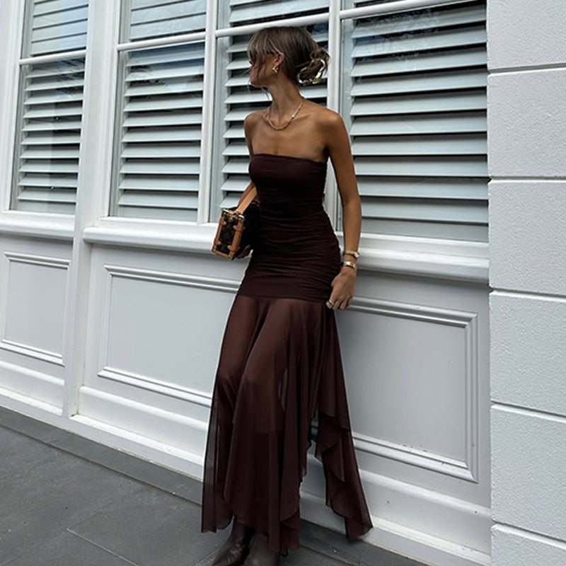 Off-Neck Mesh Stitching Dress