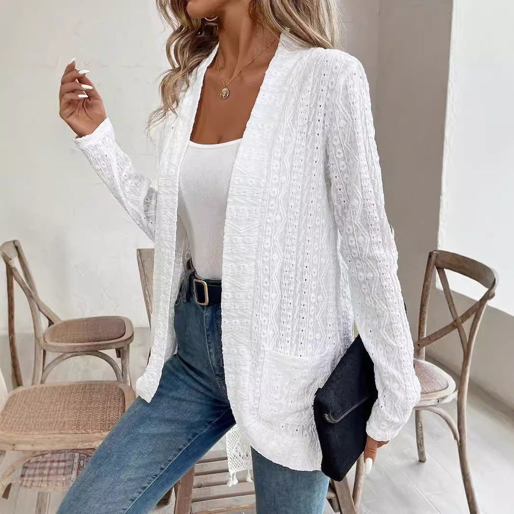 Lace Double-Pocket Long-Sleeve Jacket