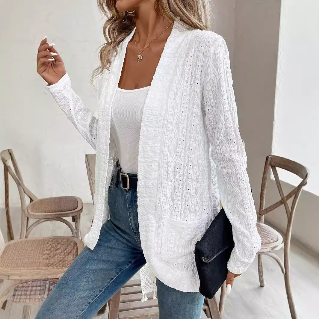 Lace Double-Pocket Long-Sleeve Jacket