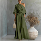 Spring Set Casual Loose Wide Leg Loose off Shoulder Top Two Piece Sets
