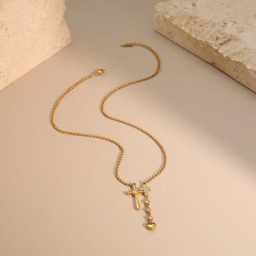 Special Interest Design Stainless Steel Necklace Women Exquisite Double Cross Love High Grade Clavicle Chain