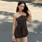 Summer Solid Color Halter Strapless High-Waist Dress