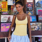 Solid Color Sleeveless Backless Lace-Up U Collar Beads Tight Woolen Vest