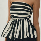 Women's Women’s Striped Smocked Strapless Crop Top