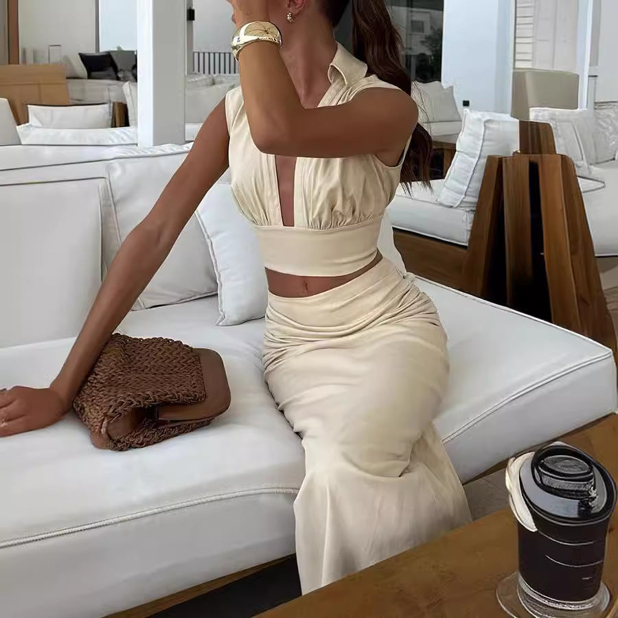 Women's Sleeveless Skirt Two Piece Holiday Party Skirt Set For Two-P