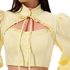Women's Personality Shoulder Puff Sleeve Lace Stand Collar Shirt