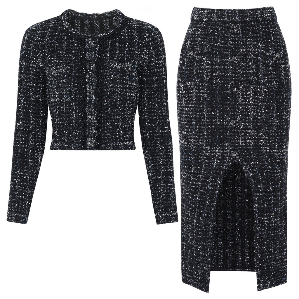 Black Top Two-Piece Overskirt Suit