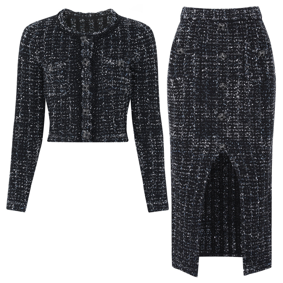 Black Top Two-Piece Overskirt Suit