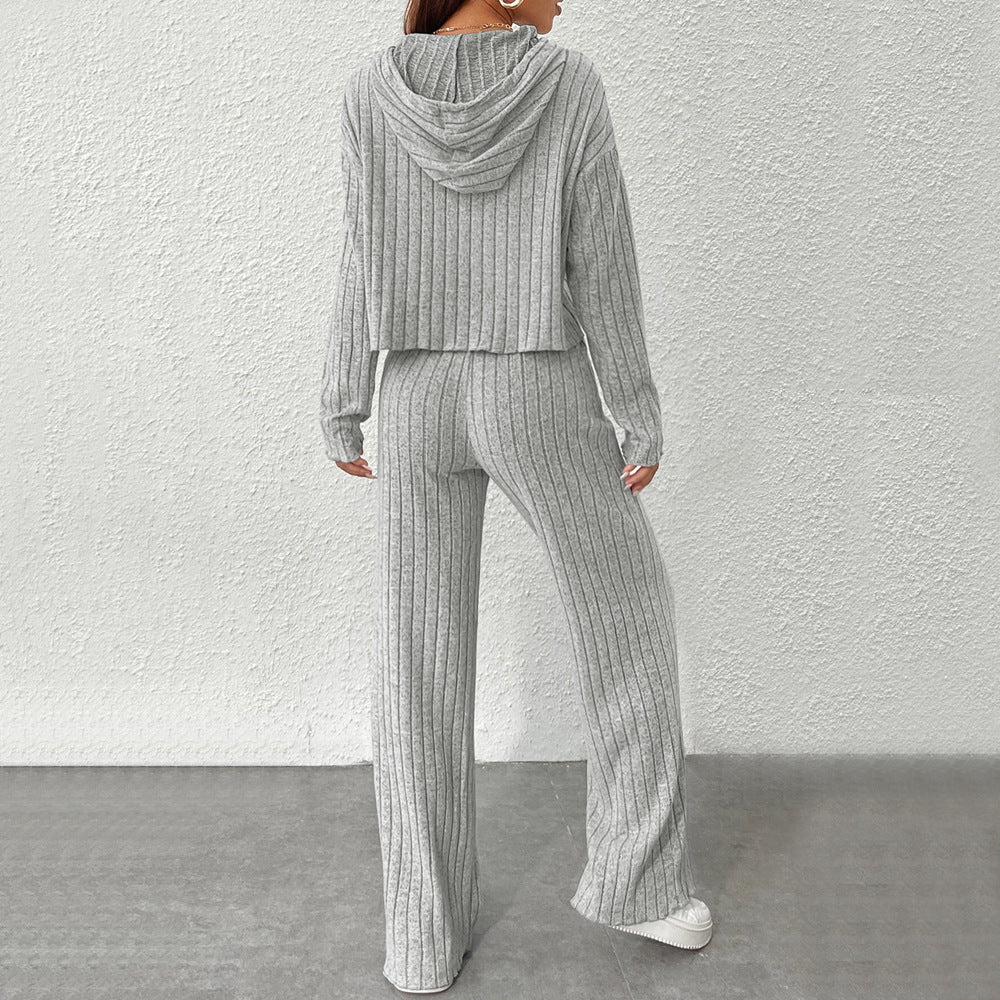 Women's Simple Hooded Suit Home Solid Color Lazy Feeling Two Piece
