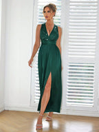 Women's Suspender Sequ High Slit Jumpsuit Trousers