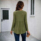 Women's V-Neck Button Long-Sleeve Top