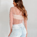 Women's Beaded Mesh Lace Shirt