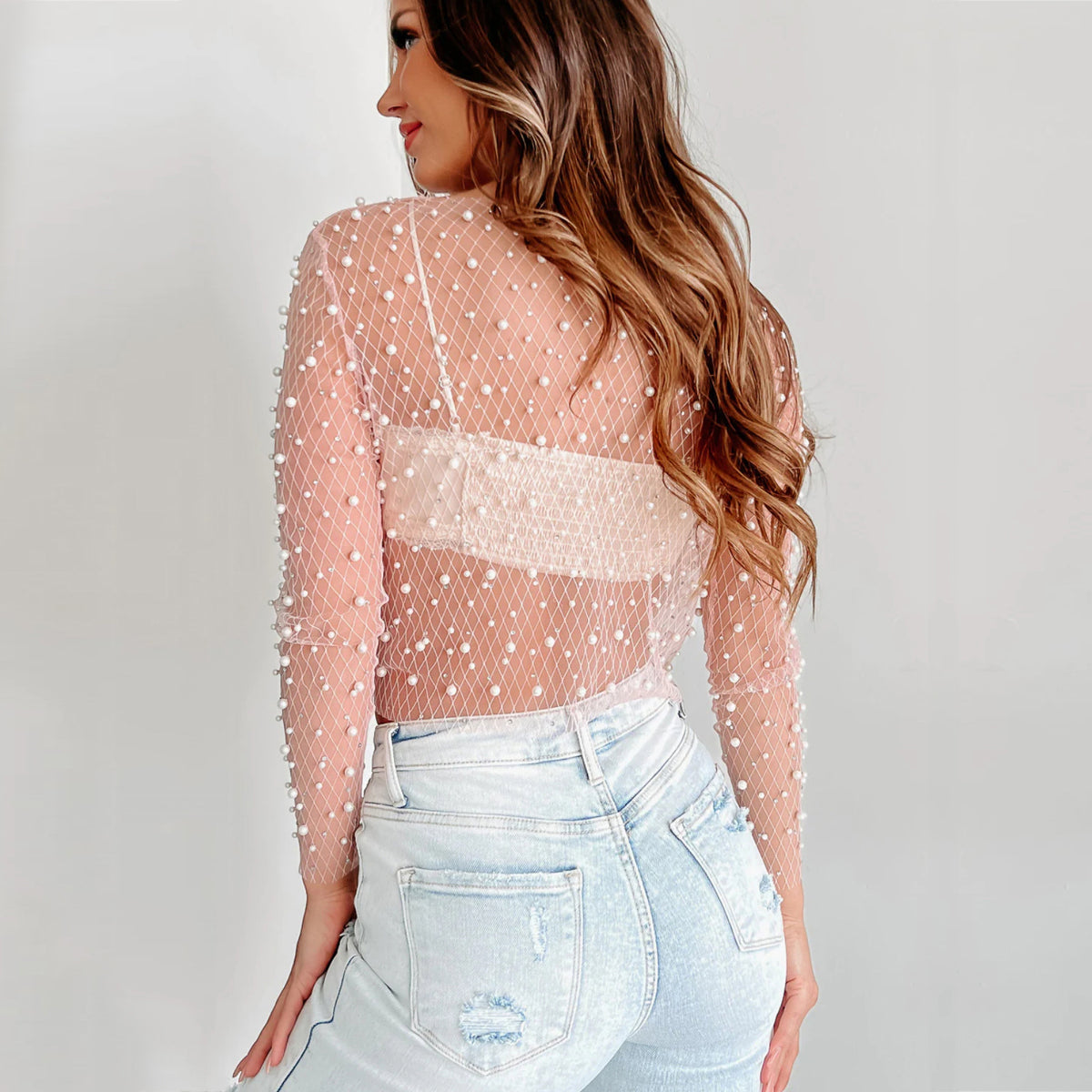 Women's Beaded Mesh Lace Shirt