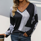 Women's Fall Women Clothing Long-Sleeved Casual Loose Color Matching Top For Women
