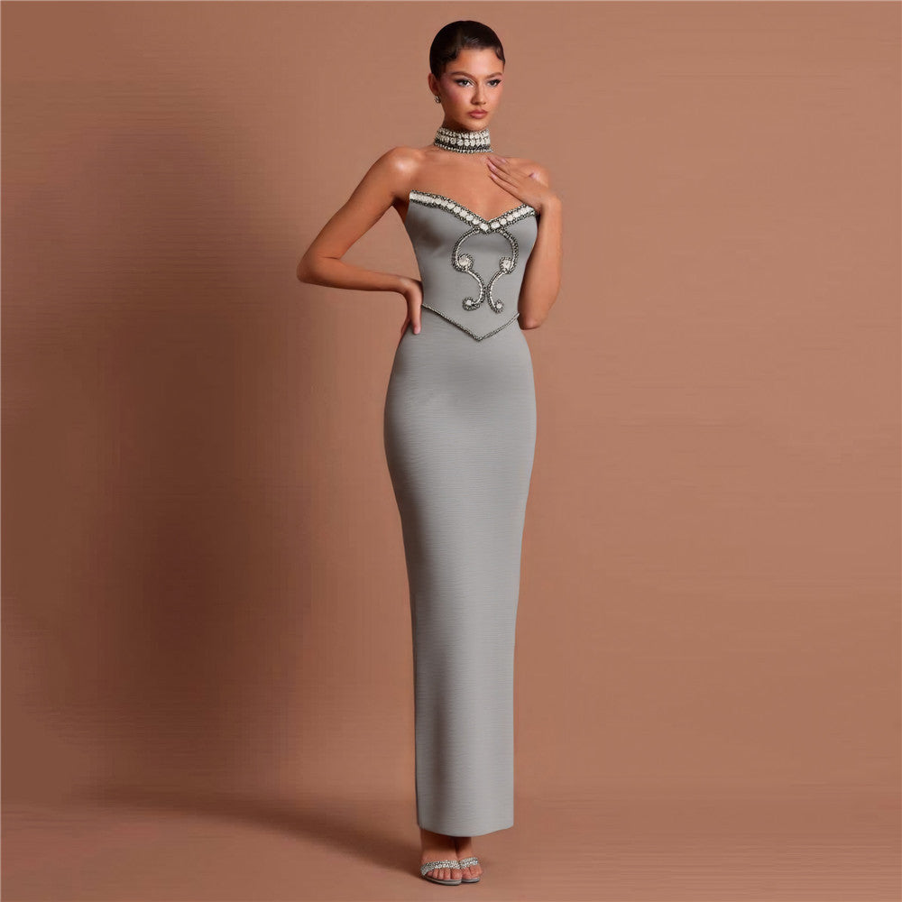 Women's Rhinestone Strapless Bandage Party Dress