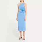 Women's Sky Blue One-Shoulder Cutout Bandage Dress