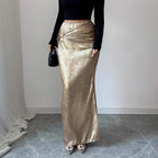 Metal-Detail Ruffle Hip-Slit Skirt