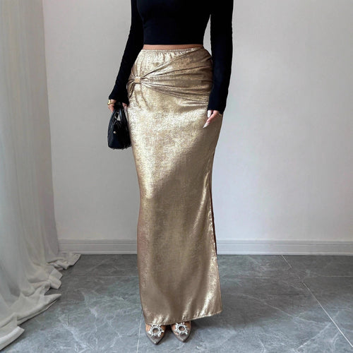 Autumn Winter Metal Decoration Ruffle Hip Slit Design Slimming Skirt