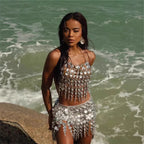 Gem Tassel Stitching Suit Nightclub Sexy Performance Clothes Women