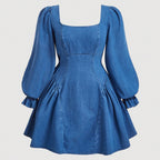 Long-Sleeve Cinched-Waist Flared Dress