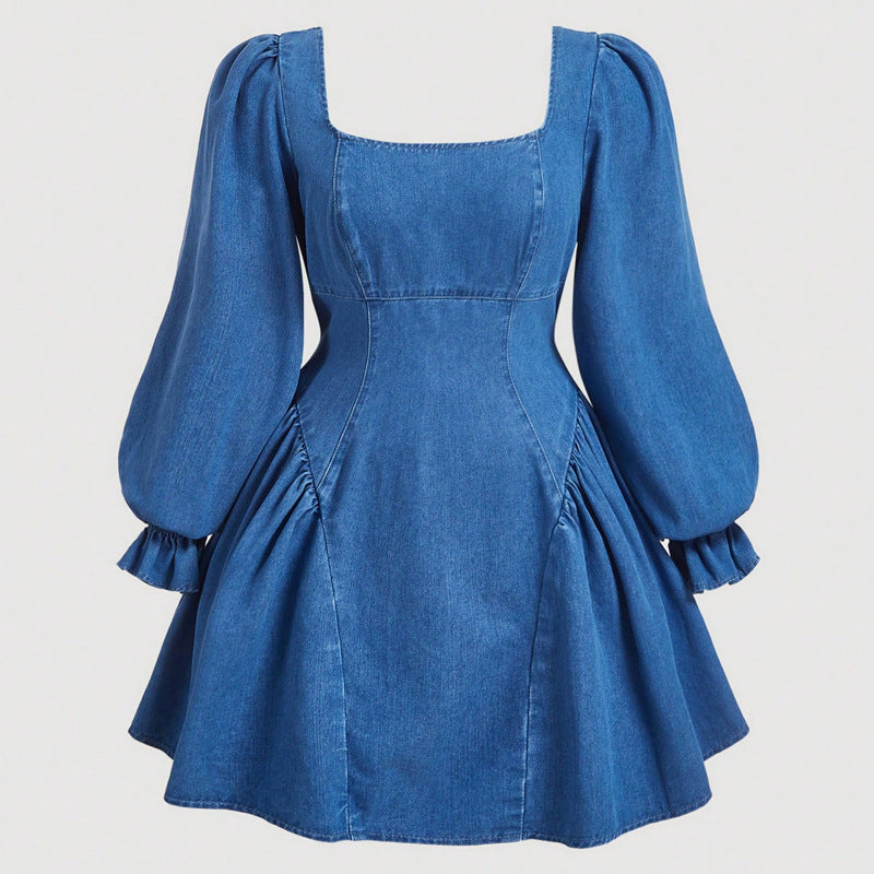 Long-Sleeve Cinched-Waist Flared Dress