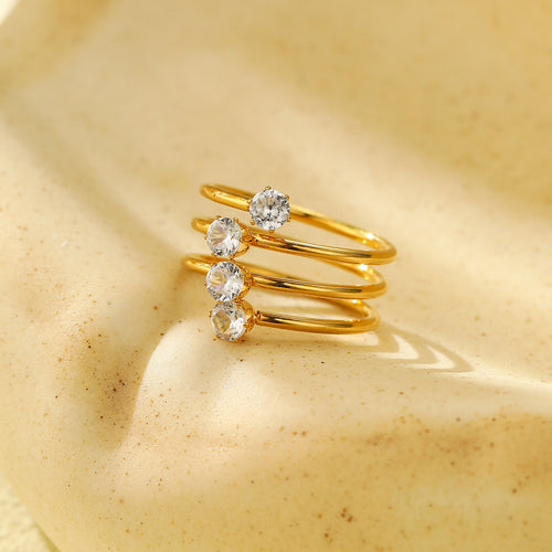 Three Layer Ring Inlaid Four Zircon Open Ring 18K Gold Plating Stainless Steel French Bracelet