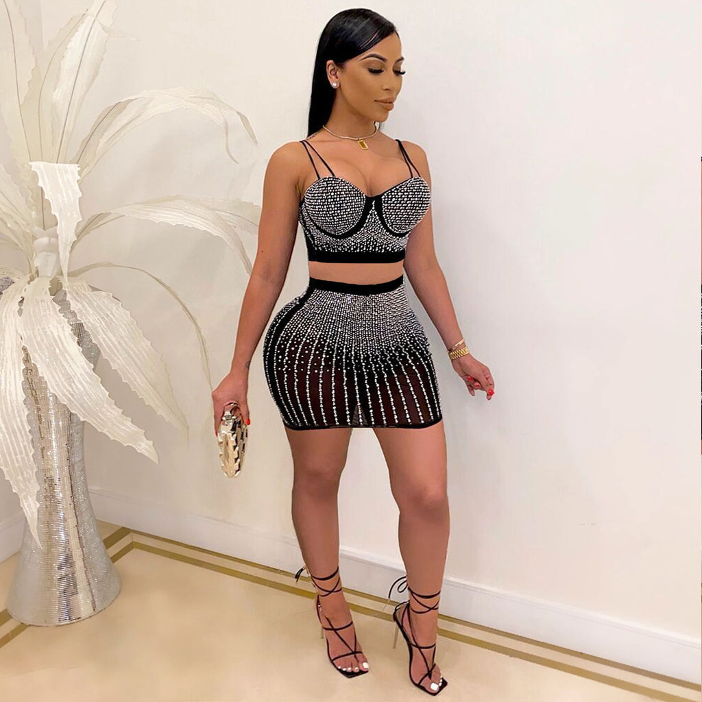 Women's Diamond Wrapped Chest Strap Coordinated Two-Piece Set