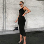 Women's Crew-Neck Jersey Cutout Sleeveless Dress