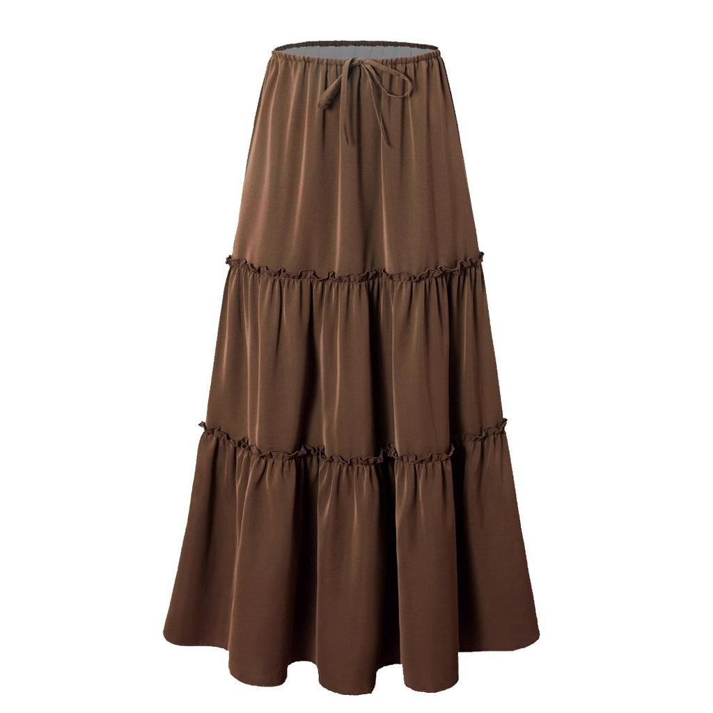 High Waist Elastic Pocket Long Adjustable Lace Up Skirt