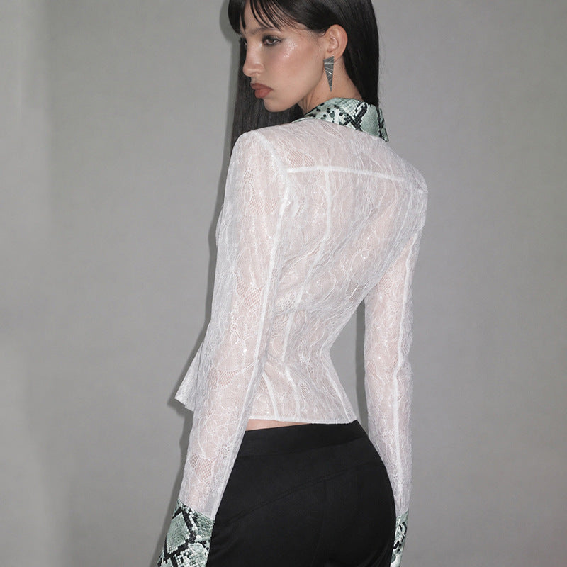 Fall Clothing French Low Collar Hollow Out Cutout Snake Pattern