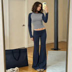 Women's Striped Top & Flared Pants Set