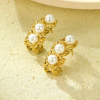 Women's C Shape Pearl Stud Earrings