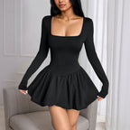 Women's Long-Sleeve Ruffle-Hem Slim-Fit Dress