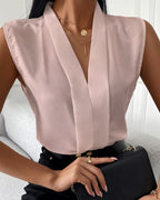 Women's V-Neck Chiffon Sleeveless Top