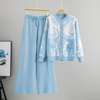 Women's Spring Autumn Printed Single Breasted Wide Leg Pants Round
