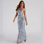 Women's Sexy V Neck Sequ Evening Gown Elegant Cocktail Party Party Dress