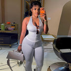 Women Streetwear V neck Halter Casual Pants Suit