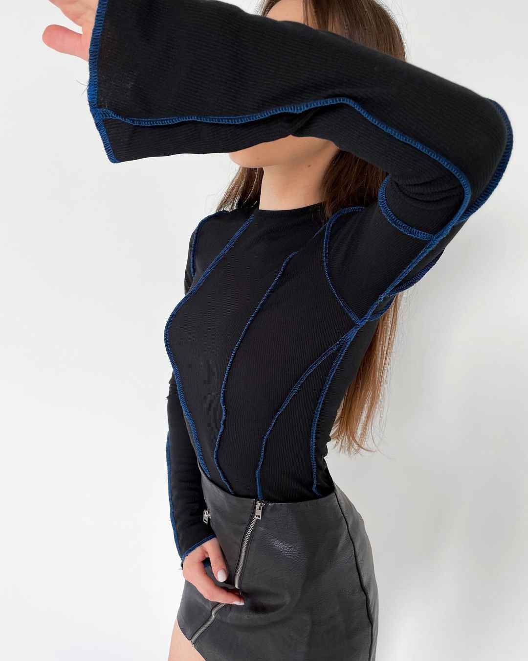 Women's Neck Bell Sleeve Sunken Stripe Top Bottoming Long Sleeve