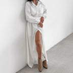 Women's French Collar Belted Shirt Dress